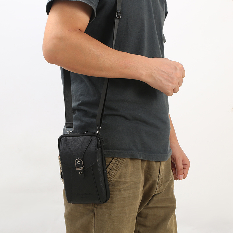 跨境男士牛皮腰包穿皮带简约手机腰包迷你单肩斜挎包男款真皮腰包