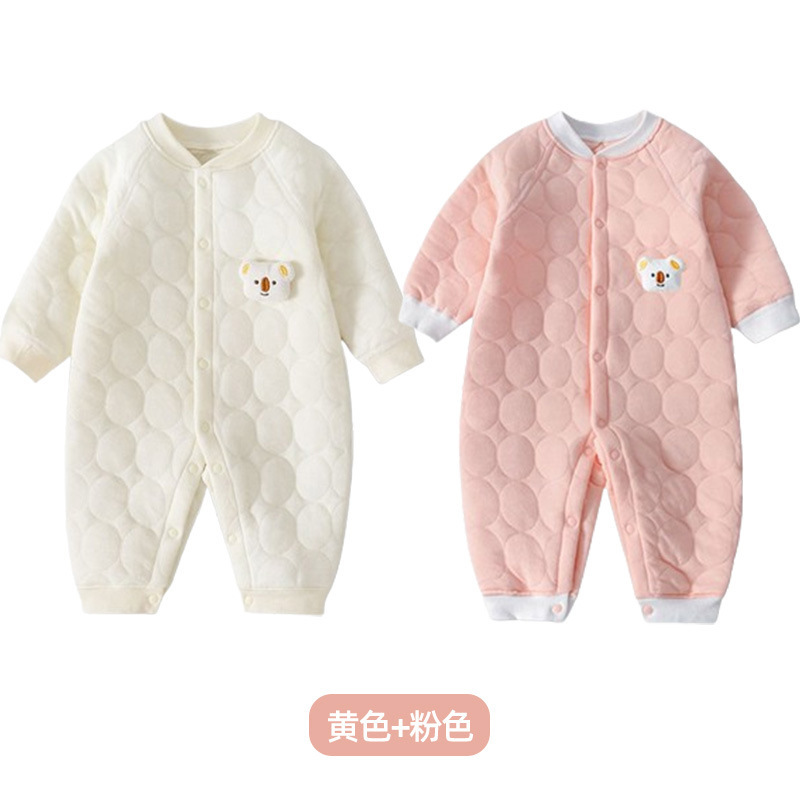 婧麒婴儿连体衣保暖春装夹棉婴幼儿宝宝衣服秋冬爬服哈衣薄棉套装|undefined