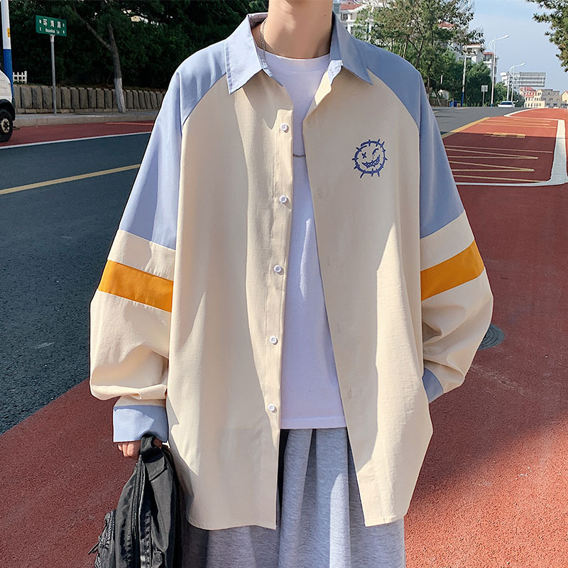 Color-matching Deviruchi Long-sleeved Shirt Men's Design Sense Niche Spring and Autumn Monkey Hong Kong Style Japanese Shirt Chubby Large Size