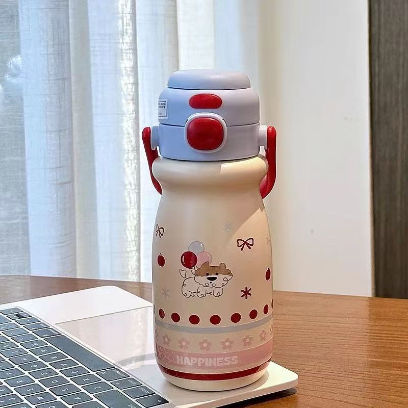 Taza termo de gatito simple - Alto valor estético, taza de pajita para estudiantes y chicas, doble modo de bebida, acero inoxidable 316, para niños