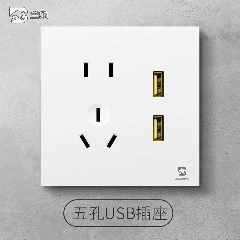 86 встроенный один открытый один контролируемый пять -отверстий USB панель переключателя темная установка 5 -отверстий белый домашний настенный выключатель оптом