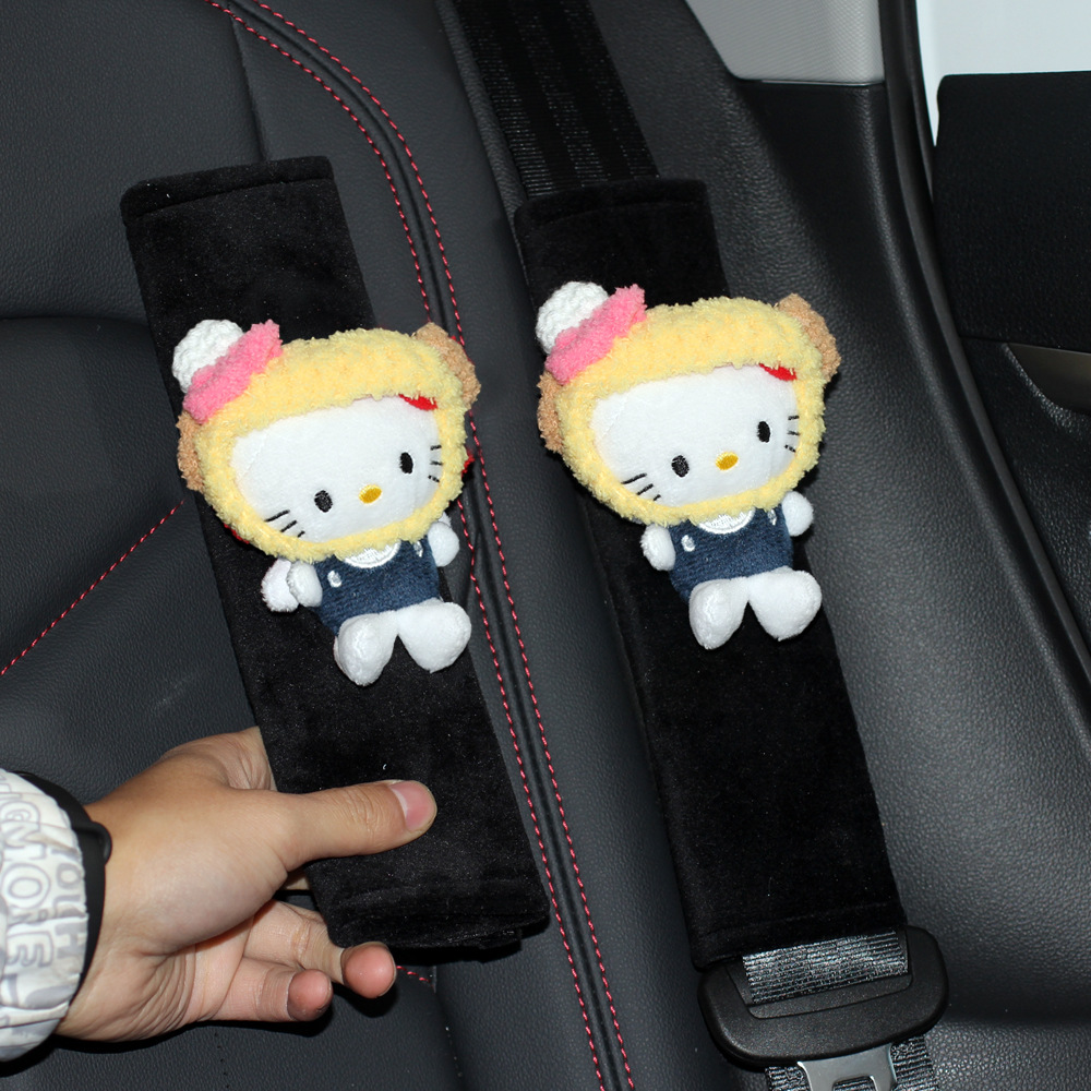 New kitty cat car seat belt shoulder pad plush protective cover anti-collar cute women's car interior decoration