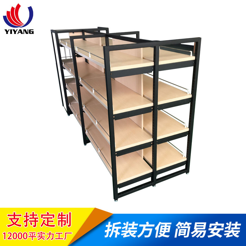 厂家批发双面木质超市货架 多层木质货架 钢木结构货架