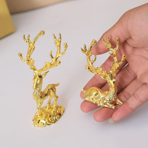Nordic cross-mirror electroplated metal light luxury style mini sika deer couple ornaments TV cabinet wine cabinet decorative crafts