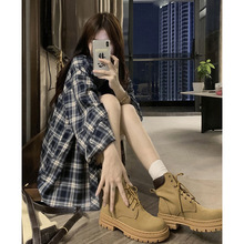 加工定制格子衬衫女美式复古春秋新款长袖上衣别致洋气衬衣外套