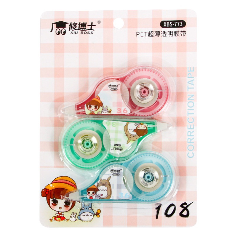 Cinta correctora de dibujos animados de gran capacidad, colores Morandi, linda, juego de cintas correctoras para estudiantes
