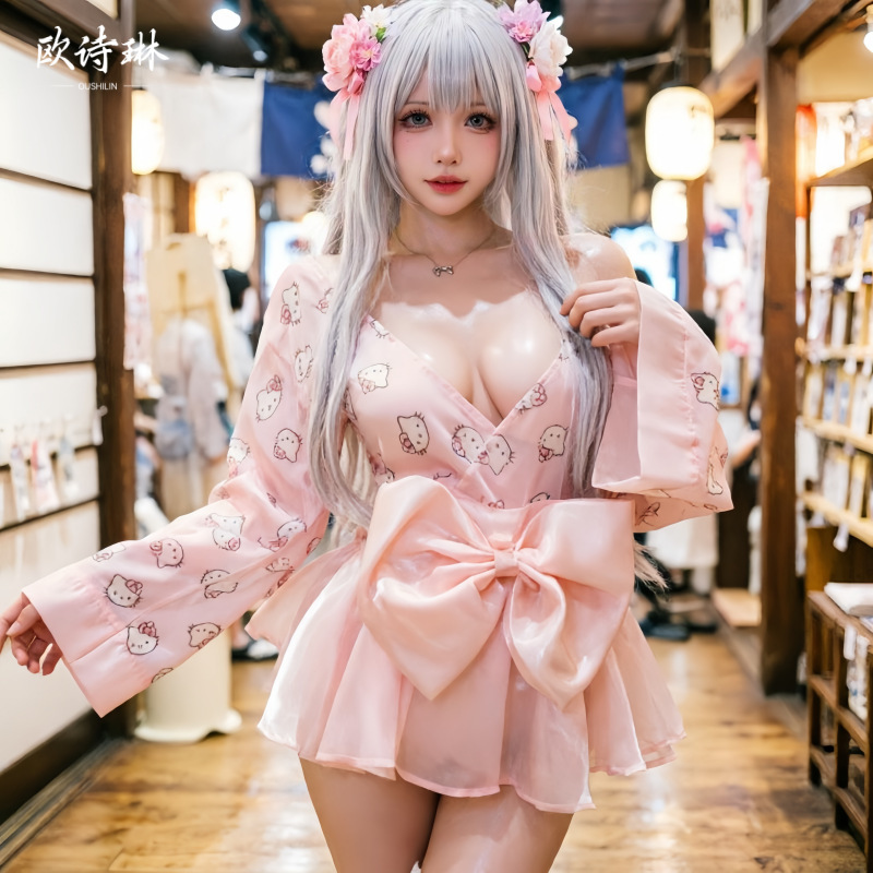 Ou Shilin's Sexy Kimono Uniform Temptation Japanese-Style Cute Cat-Themed Lingerie Pure Desire Outfit Role Play