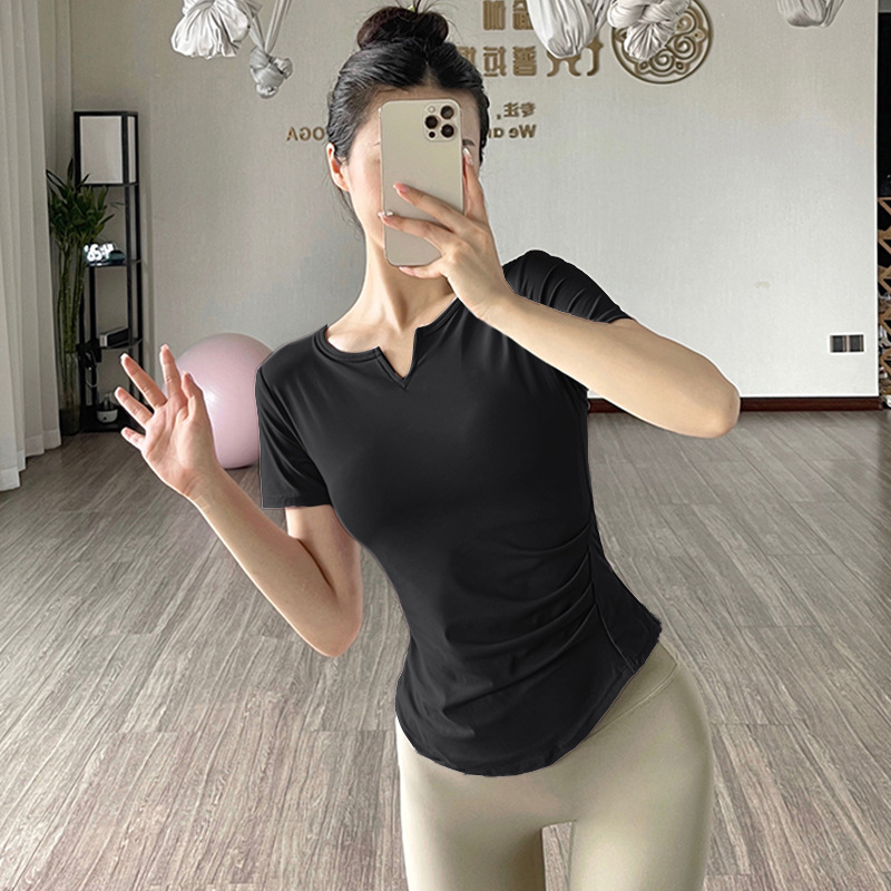 Top de yoga de mujer cintura plástica entrenamiento profesional de Pilates correr deportes de secado rápido camiseta de fitness de mangas cortas verano