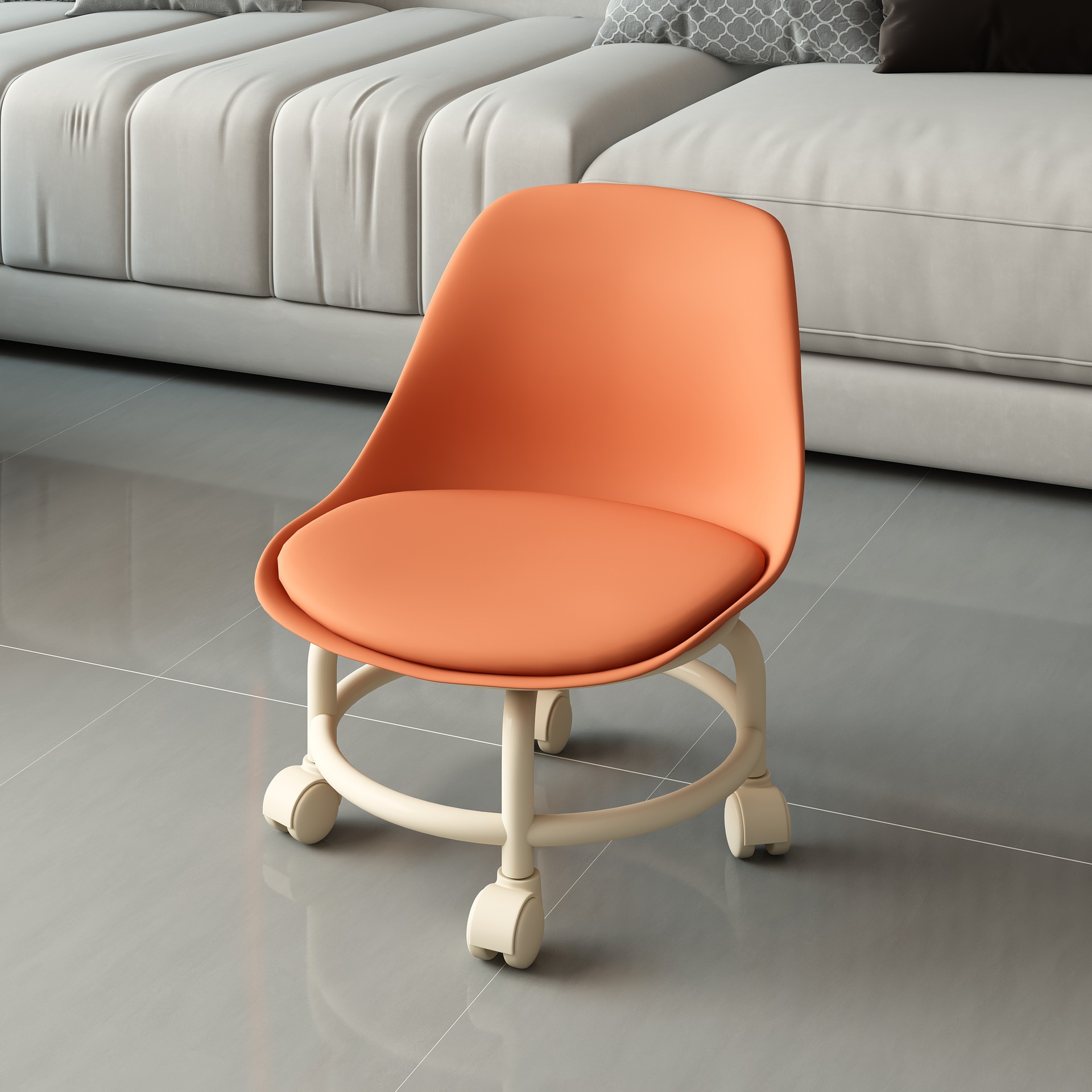 오렌지색 등받이 허리 보호대 - 저소음 미끄럼 방지 바퀴