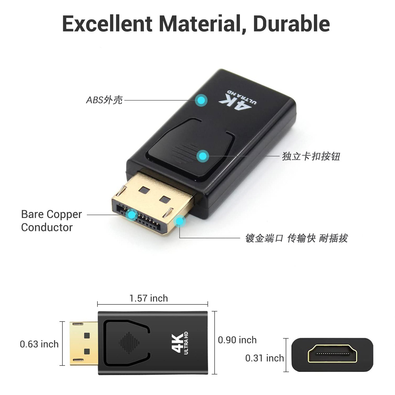Adaptador DP a HDMI 4K60hz, Conversor de Video de Alta Definición, DisplayPort a HDMI para Computadora