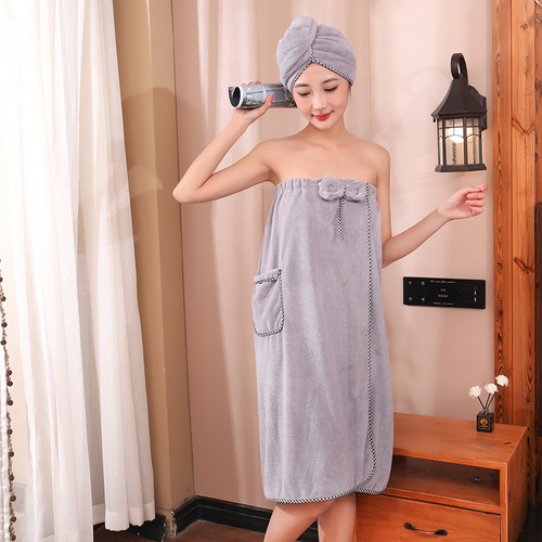 High-density suit two-piece chest wrap coral velvet bath dress shower cap absorbent easy-to-dry adult household bath towel hair drying cap