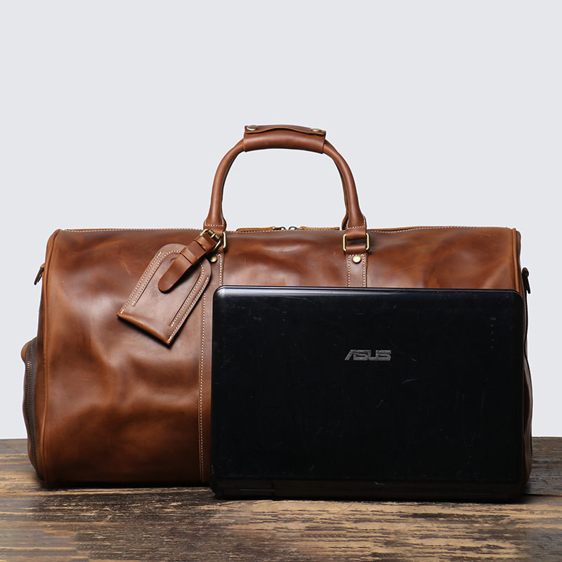 El comercio exterior nuevo bolso del equipaje del viaje de negocios de los hombres de piel de vaca crazy horse bolsa de viaje portátil de gran capacidad bolsa de mensajero del hombro del cuero genuino