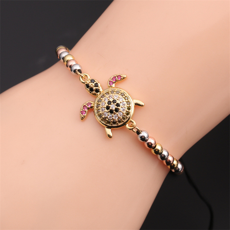 new zircon inlaid tortoise copper beads adjustable bracelet wholesale Nihaojewelry