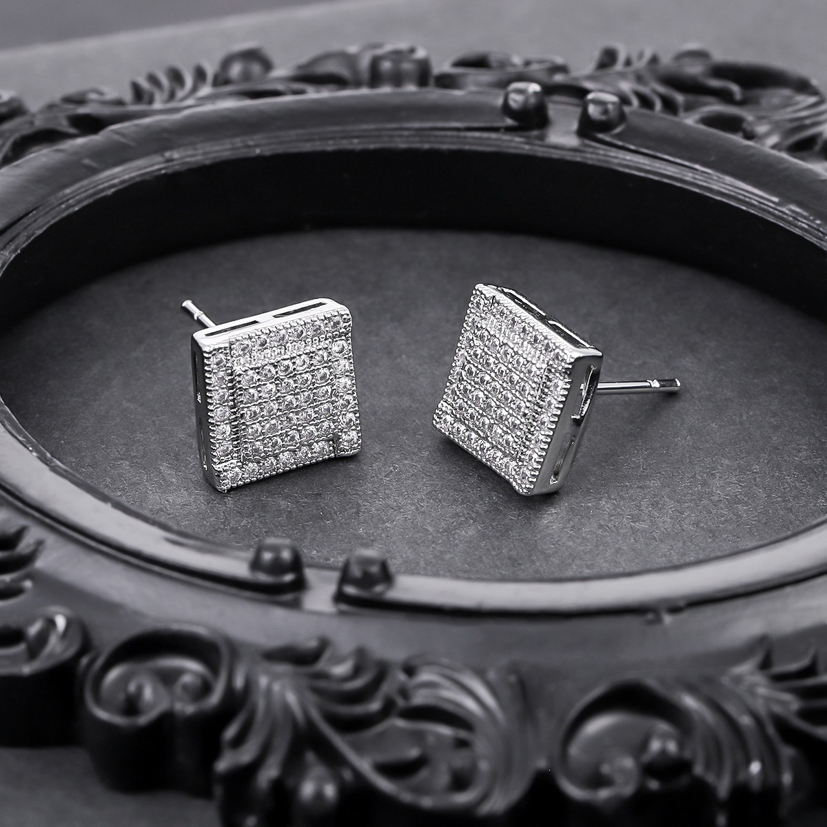 New Cross-border Zircon Square Earrings Men, Simple Shiny, Stylish And Luxurious Accessories For Women_voghion.com