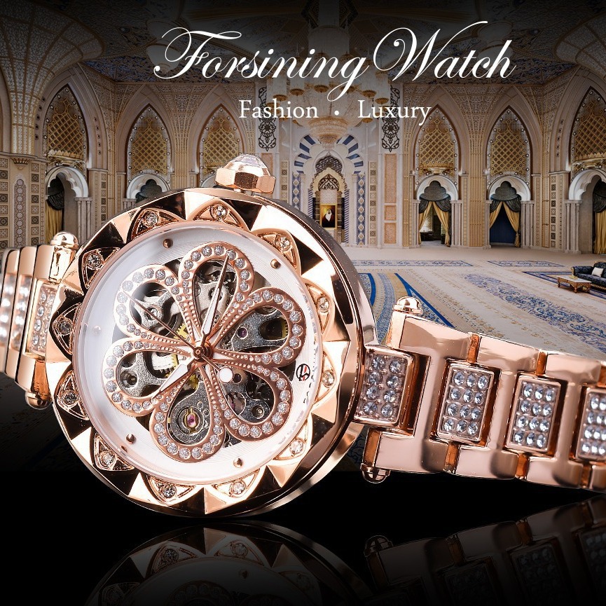 Women's Rhinestone Skeleton Mechanical Watch Fashion Casual Waterproof Automatic Style_voghion.com