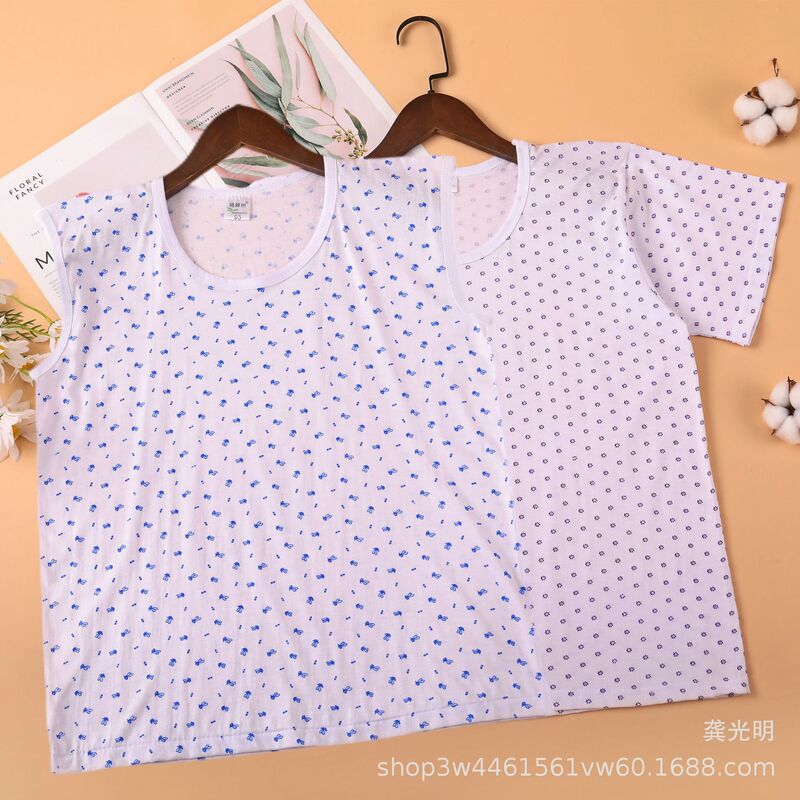 Summer Middle-Aged Women's Cotton Short-Sleeved Fashionable Printed Pullover T-Shirt Women's Undershirt Manufacturer Spot Wholesale