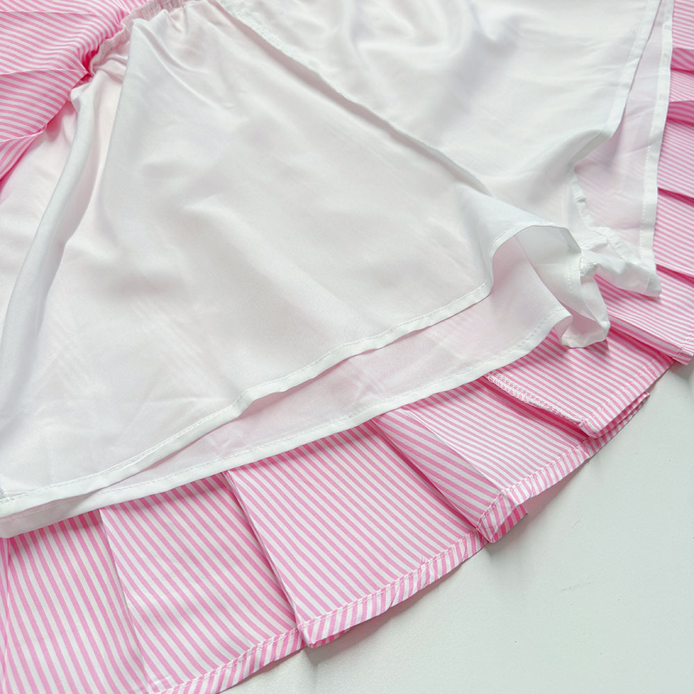 European And American Cross-Border Striped Long Sleeve Shirt Women's Tennis Fashion Casual Elastic Waist Pleated Short_ecoleips.com