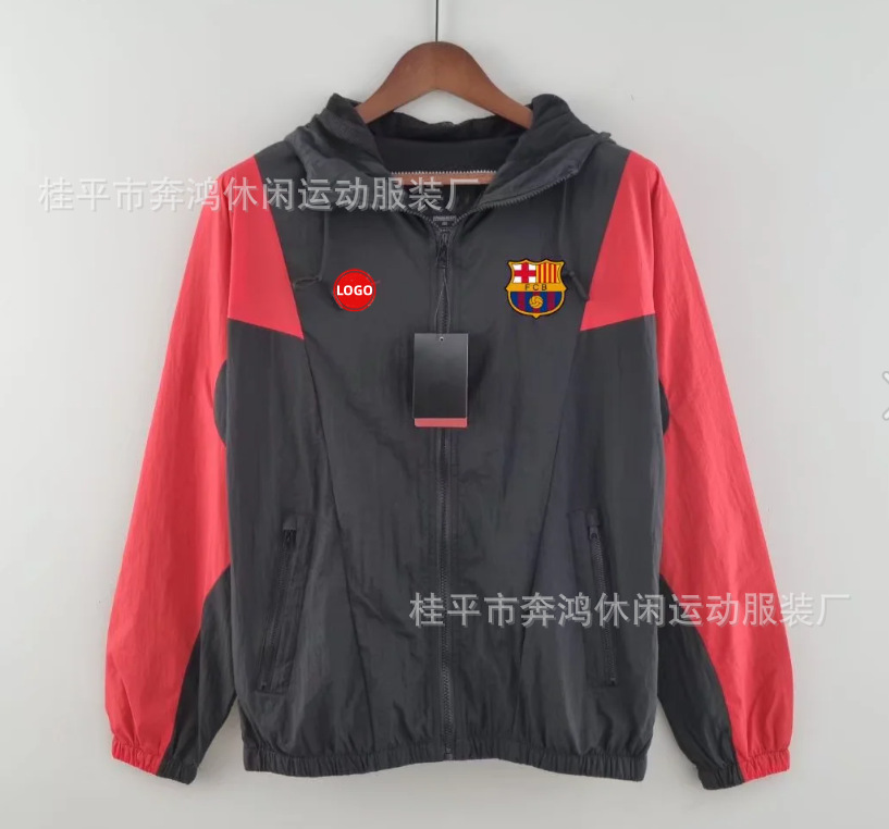 2526 chaqueta de fútbol con capuz nueva chaqueta de calentamiento a prueba de viento Barcelona Arsenal Real Madrid Manchester United chaqueta deportiva