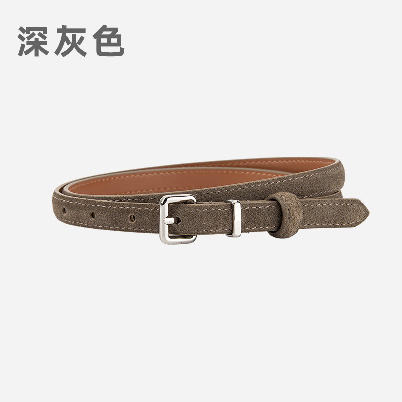 日系小裤带女士磨砂反绒真皮腰带装饰牛仔裤配饰时尚百搭细皮带女|undefined