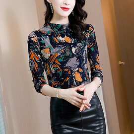 实拍2025秋季网纱打底衫长袖女式上衣图片色东南亚拼接棉其他圆领