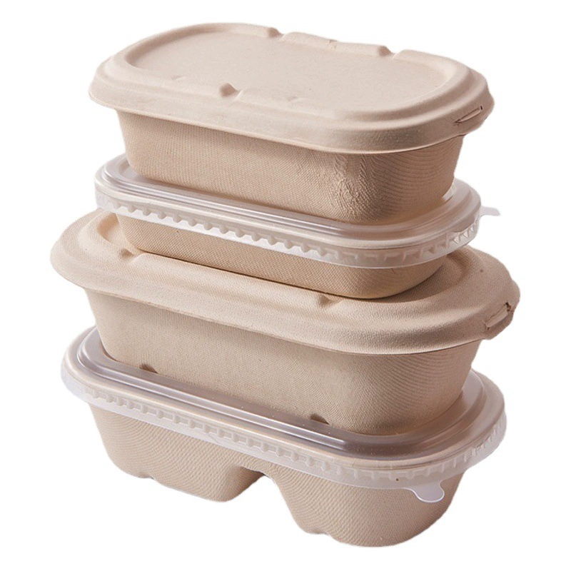 Одноразовая овальная упаковка для легких блюд, салатов и бенто для похудения, ланч-бокс из целлюлозы, 850 г, с двумя отделениями, экологичный, 700 г.
