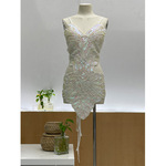 时尚夜店酒吧dj歌手ds钢管舞表演服舞台服装钉珠亮片露背连衣裙女