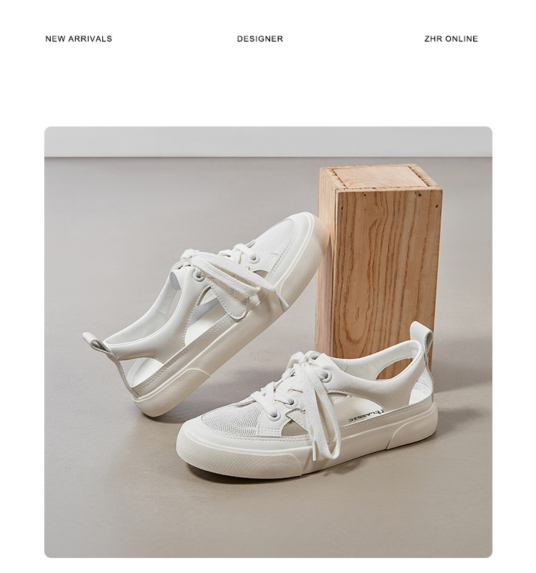 Giày sneaker nữ ZHR cổ thấp dáng thể thao, chất liệu lưới thoáng khí, đế nhẹ, phong cách mùa hè — CS73E màu be chi tiết 16
