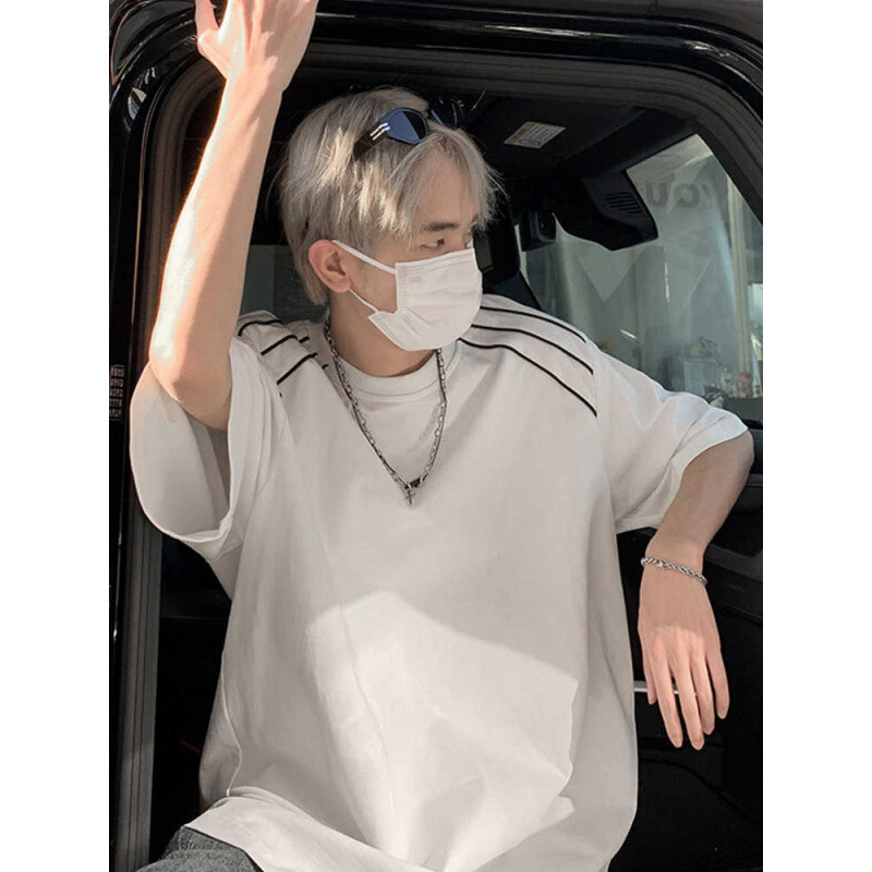Shoulder Pad T-Shirt Men's Summer Design Niche Trendy Brand Fashion Casual Tops American Heavy Weight High Weight Short Sleeves Shoulder Pad T-Shirt Men's Summer Design Niche Trendy Brand Fashion Casual Tops American Heavy Weight High Weight Short Sleeves