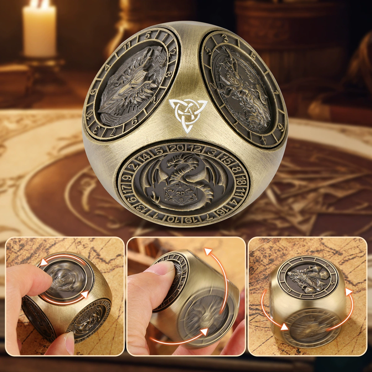 5? 7‑в‑1 вращающийся кости DND, металлический многоугольный спиннер, выгравированные лица фантазий, подарочная коробка