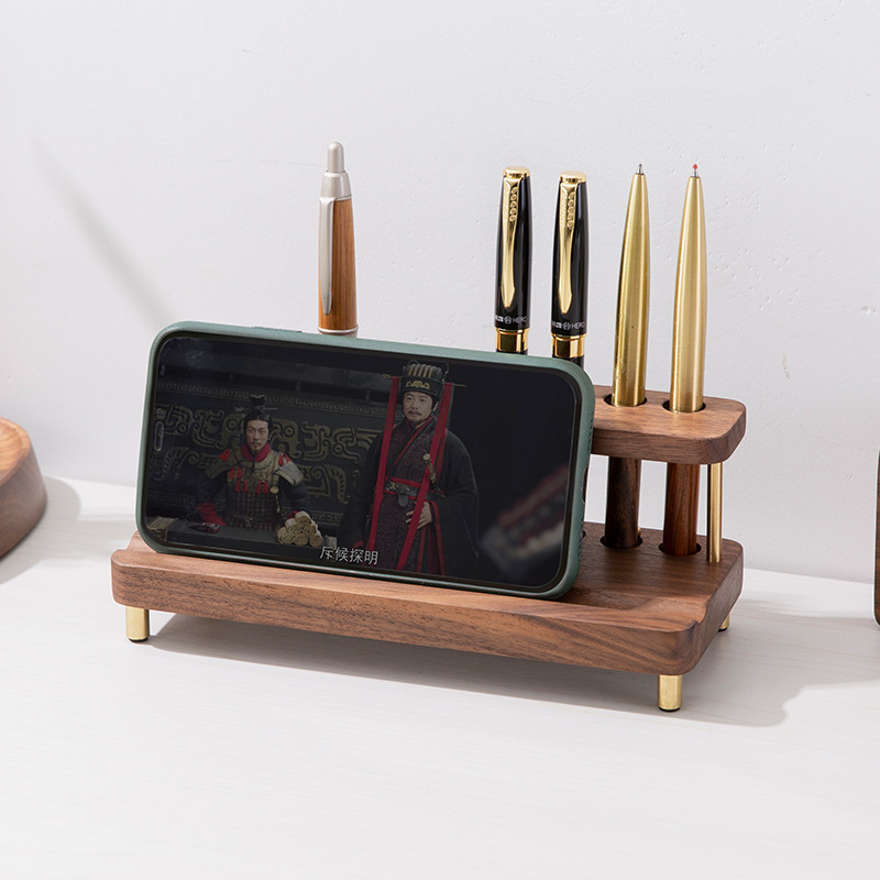 Qingmu walnut mobile phone holder desktop pen holder multifunctional desk storage decoration ipad tablet holder Qingmu walnut mobile phone holder desktop pen holder multifunctional desk storage decoration ipad tablet holder