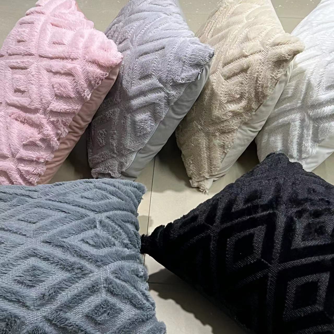 厂家批发绗缝毛绒抱枕简约纯色ins风抱枕套床头沙发靠枕靠垫腰枕-阿里巴巴