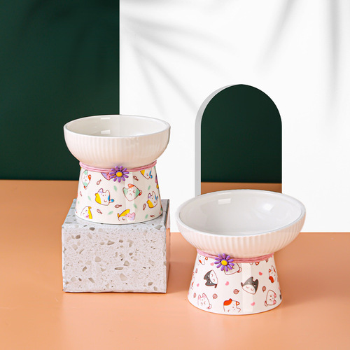 Pet Cat Bowl Drinking Bowl Ceramic Dog Supplies Food Bowl Neck Protection Anti-Black Chin Grain Bowl Water Cat Food Bowl