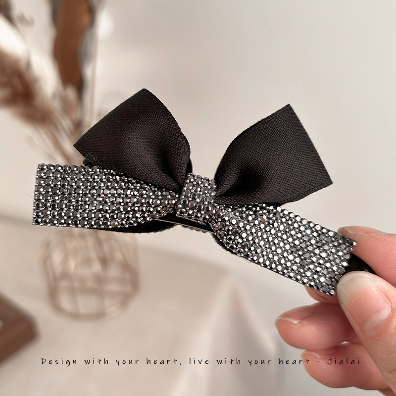 Flash Diamond Bow Hair Clip Vertical Shark Clip For Updo Hair_voghion.com