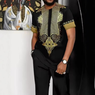 Cross-Border Fashion European Size Men's African Style Men's Casual Suit Perfect Ethnic Top and Pants