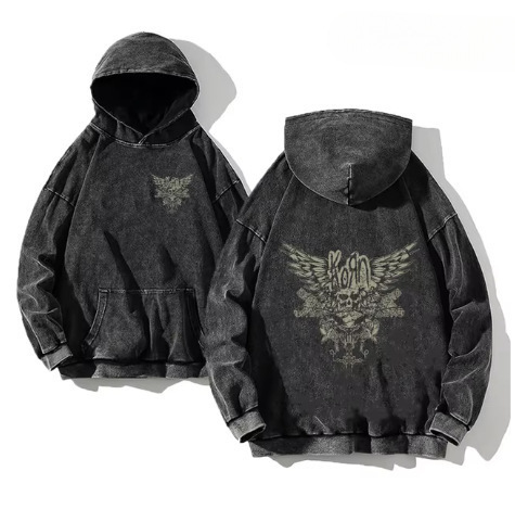 Korn Rock Band World Tour Hoodies Washed Retro Distressed Cotton Hooded Sweatshirt