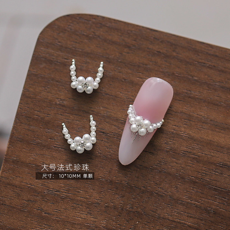 Manicura francesa, pila de perlas, joyería de diamantes, nueva perla, flor de diamantes, tamaño, media luna, bola de diamantes para uñas, joyería