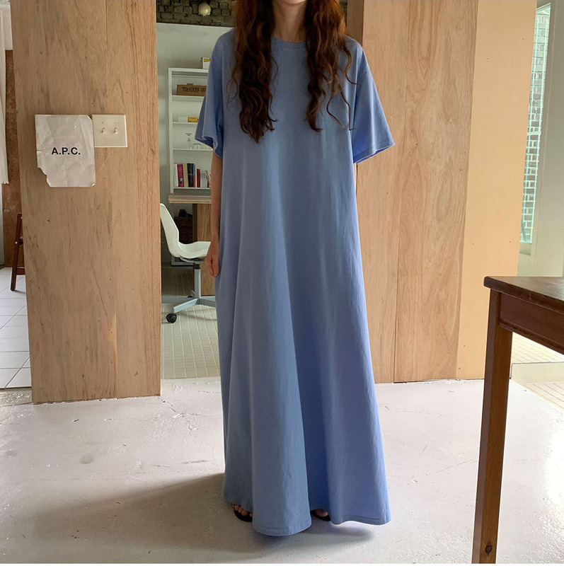 Dongdaemun Spring and Summer New Basic Versatile Lazy Style Cool Feeling Solid Color Loose Floor-Length T-Shirt Dress Long Skirt Dongdaemun Spring and Summer New Basic Versatile Lazy Style Cool Feeling Solid Color Loose Floor-Length T-Shirt Dress Long Skirt