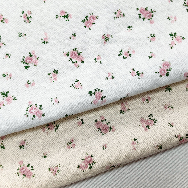 Double Layer Crepe Small Rhombus Japanese and Korean Fresh Floral Print Fabric Small Bag Children's Clothing Vest Women's Clothing