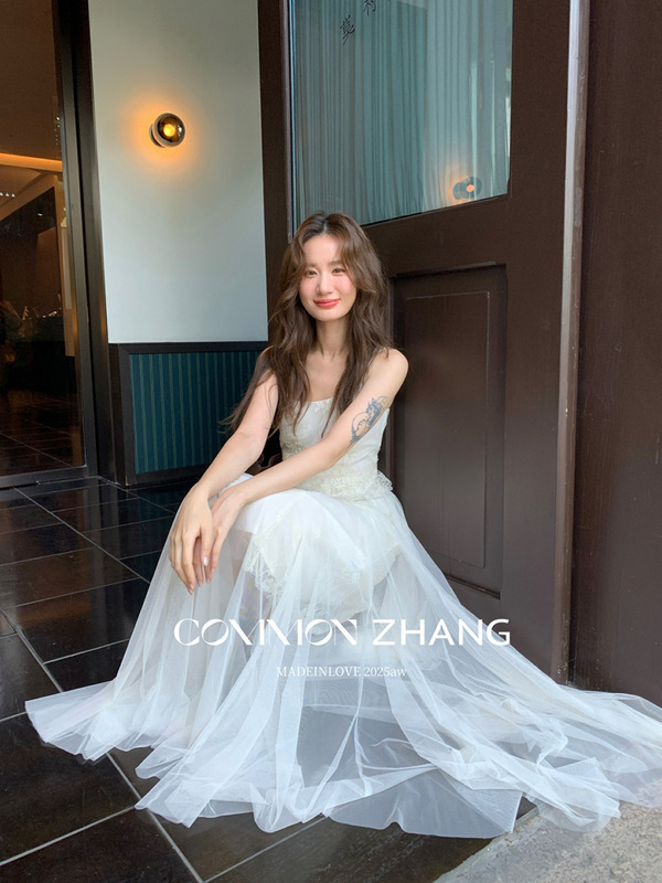 CZ ZHANG秋纱网蕾丝绣花拼接高腰A字大摆名媛吊带连衣裙B36212|undefined