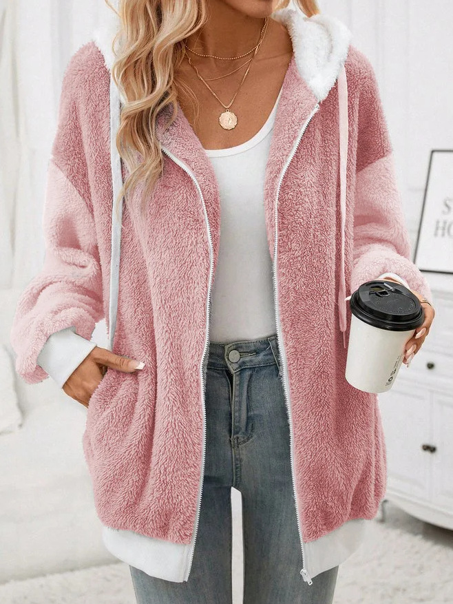 Women's Coat Plush Patchwork Hooded Mid Length Winter Jacket_voghion.com