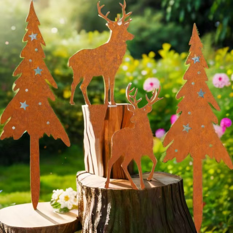 Christmas Decoration Rusty Reindeer Christmas Tree Outdoor Garden Metal Iron Art Ornament Plug-In Craft
