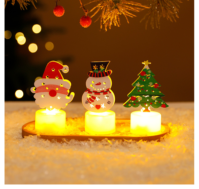 Ensemble de bougies de Noël LED sans flamme, fonctionnant sur piles, avec des motifs de Père Noël, sapin, bonhomme de neige et cloche pour la décoration des fêtes._voghion.com