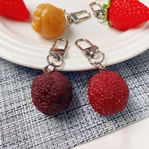 Creative cute food keychain fruit strawberry kiwi bayberry orange green tea Internet celebrity school bag pendant accessories