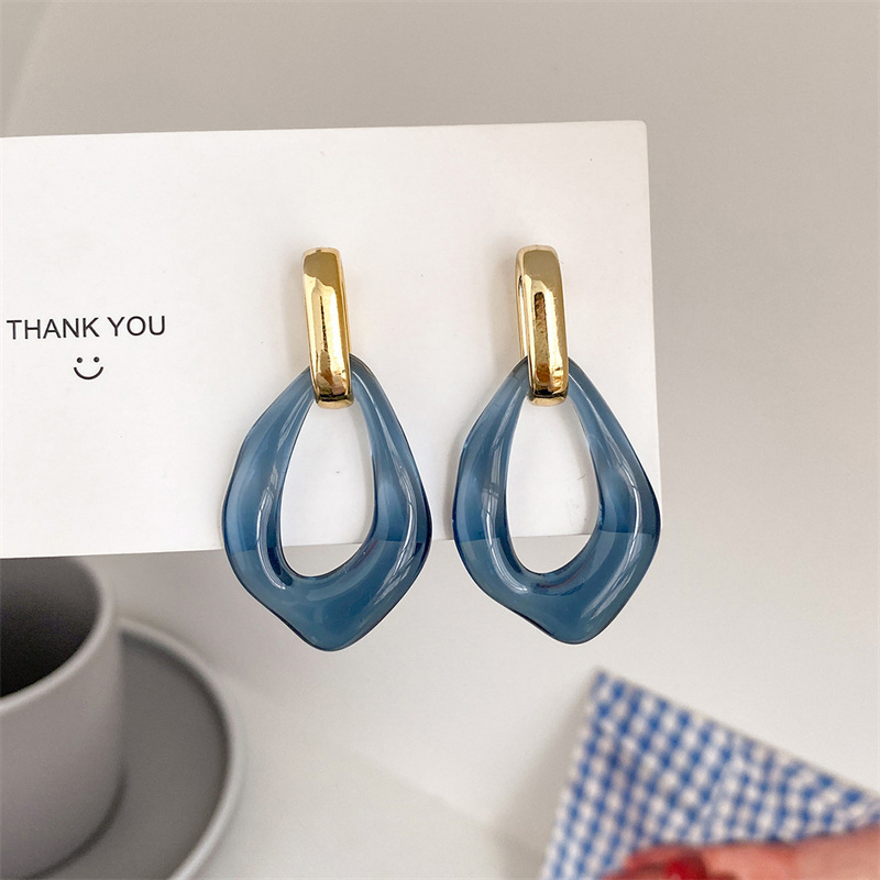 Acrylic blue fashionable elegant earrings drop-shaped