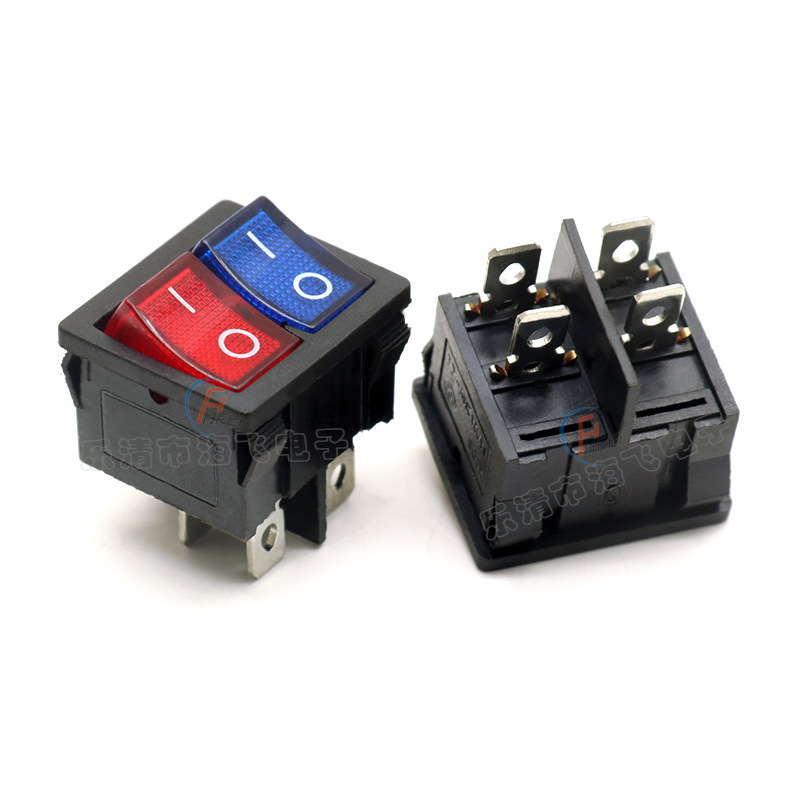 供应KCD1双联船型开关 KCD5翘板电源开关 4脚2档双控带灯21*24