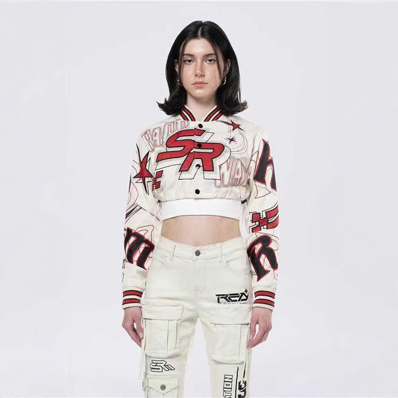 1295CroppedBaseballJacket绣花短款长袖单排扣棒球服秋季新款|undefined