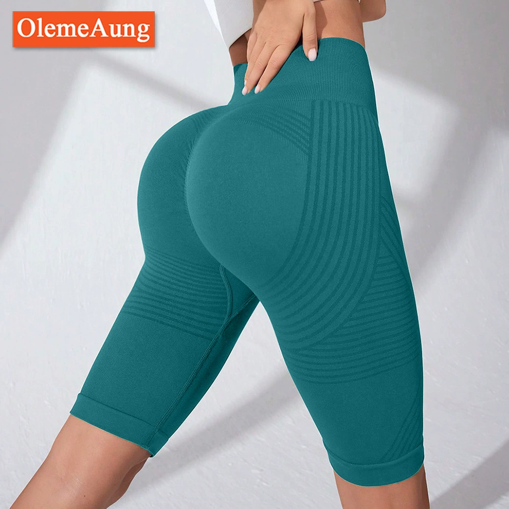 Трансграничные новые бесшовные линии йога брюки женские бедра тонкое нижнее пятиминутное брюки облегающие бег фитнес-брюки