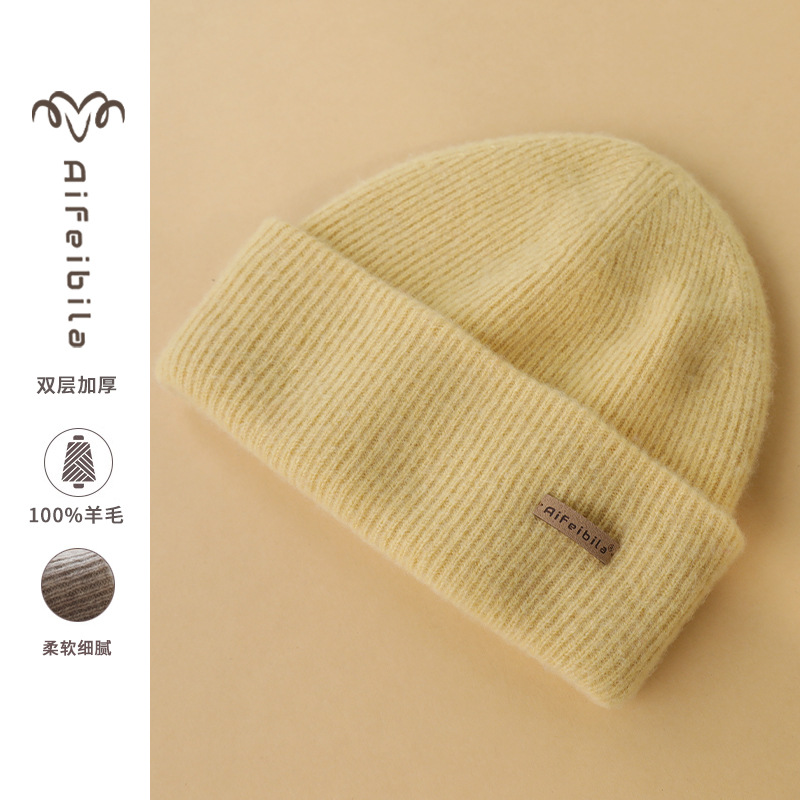 外国貿易越境発送 二層純毛ニット帽 男女兼用 秋冬万能 防寒 耳当て付き 保温 ウール帽子