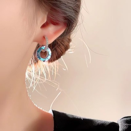 Crystal hoop earrings, summer 2024 new popular style, unique earrings, light luxury, high-end, elegant hoop earrings for women