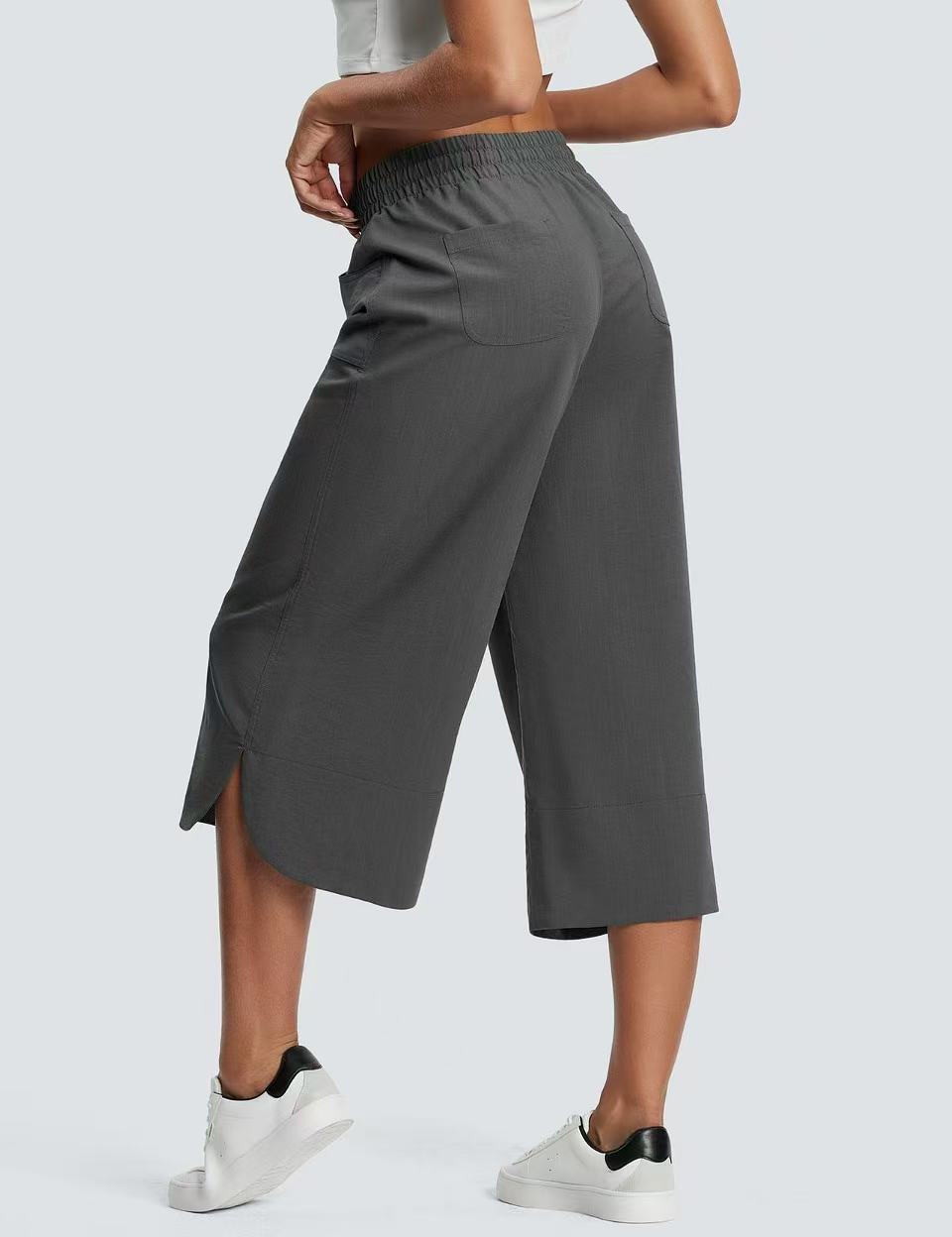 Women's Solid Color Wide Leg Capri Pants Spring Summer Elastic Waist Casual Relaxed Everyday Wear Comfortable Feshion_ecoleips.com